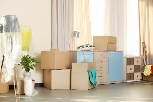 Organised packing setup for a move in a Tooting property