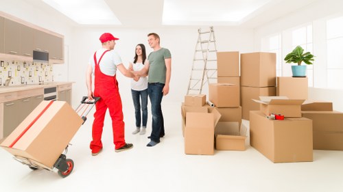 Packed household items ready for transport during a Tooting move