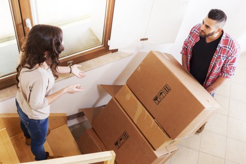 Helper loading boxes and household items into a moving van