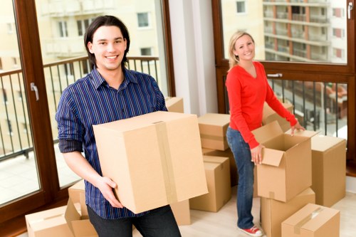 Residential packing boxes ready for use in a Tooting home